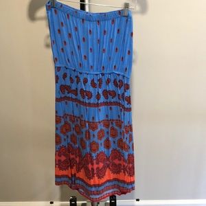 Old Navy strapless blue/orange dress.